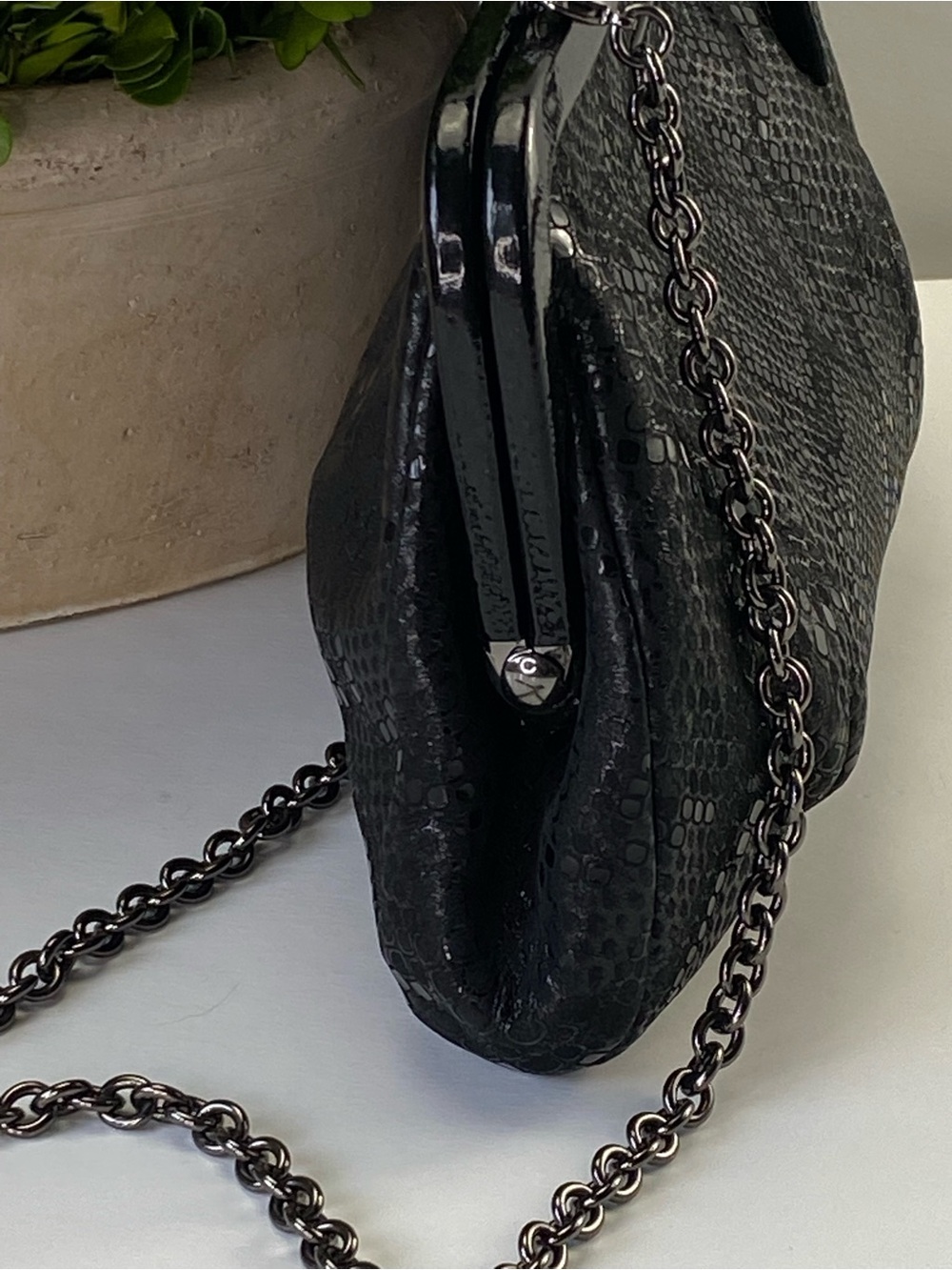 Coach Kisslock Black Python Snake-Textured Frame Clutch Chain Bag - Picture 12 of 15